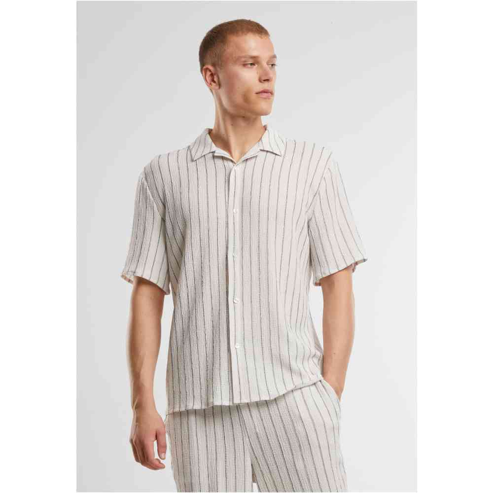 Urban Classics - Striped Crinkle Resort Overhemd - Gebroken wit/Zwart